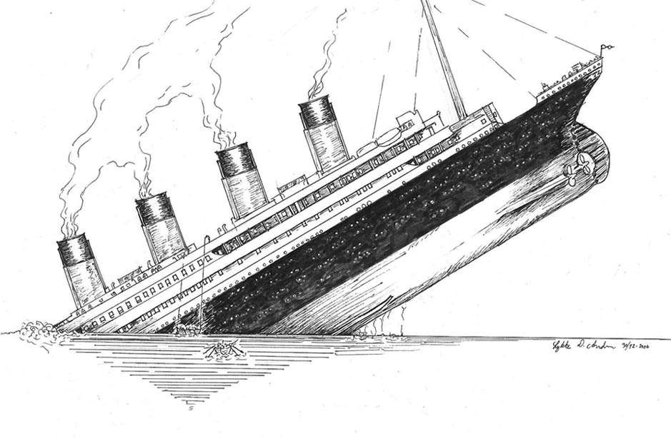 Titanic Sinking Ship Drawing Sketch Coloring Page